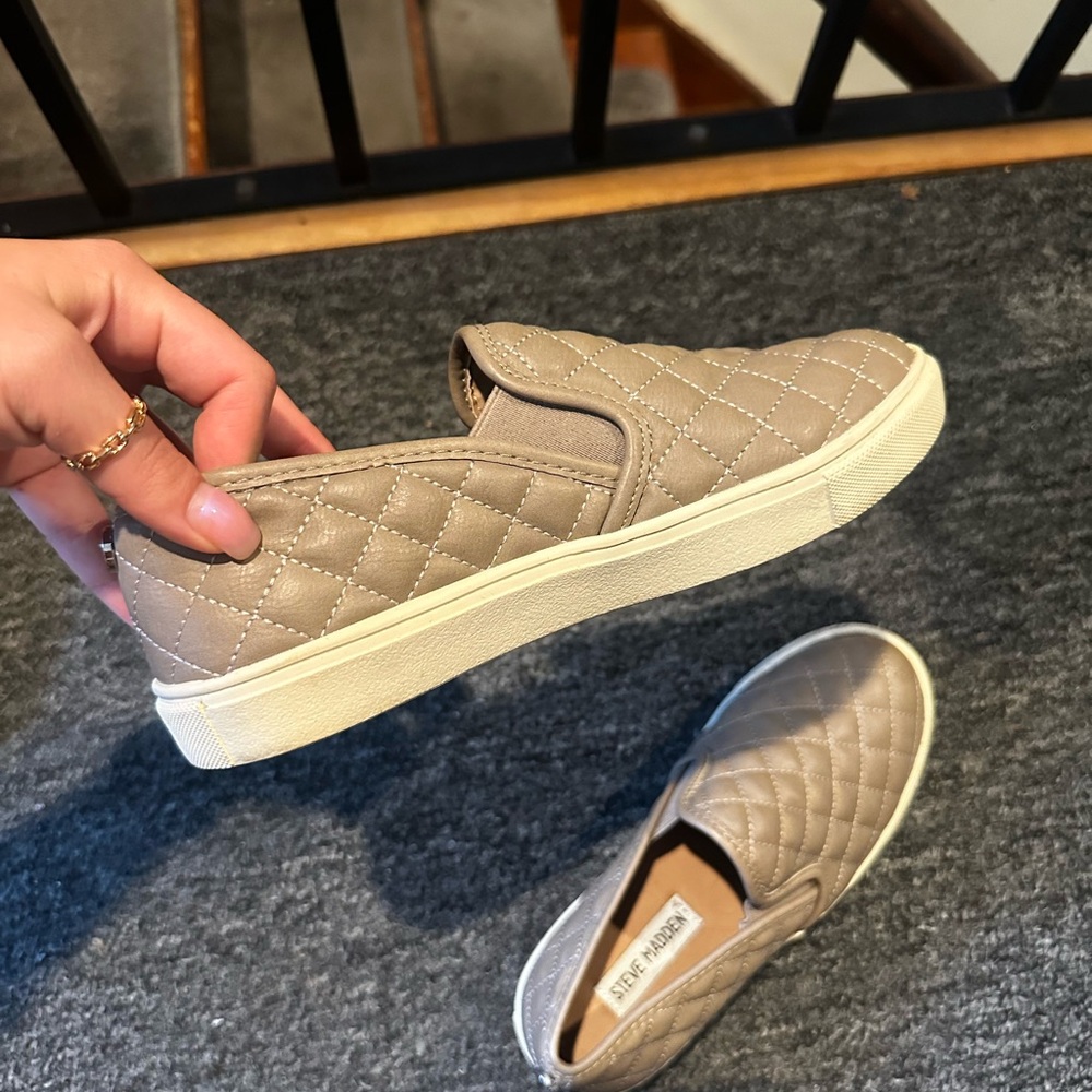 Steve Madden Taupe Quilted Slip-Ons